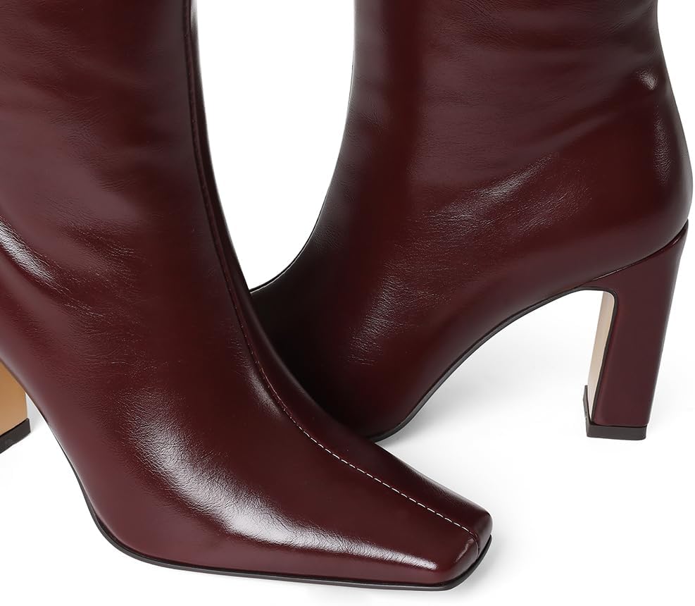 Lovee Cosee Knee High Boots for Women Square Toe Chunky Heeled Boots with Side Zipper Fashion Dress Elastic Tall Boots - Image 4