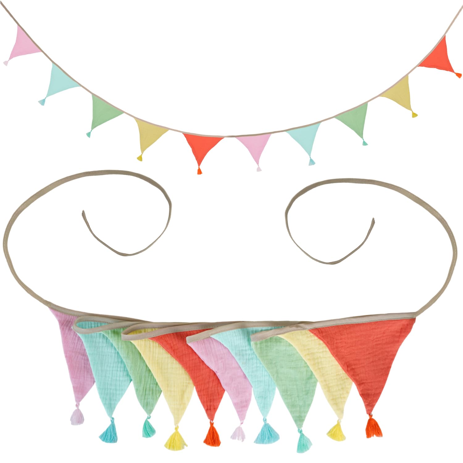 10Pcs Bunting, Fabric Bunting for Nursery 3.15M Bunting Fabric for Garden Wedding Baby Shower Girls Boys Birthday Bedroom Decoration (Tassel, Pastel Colorful)