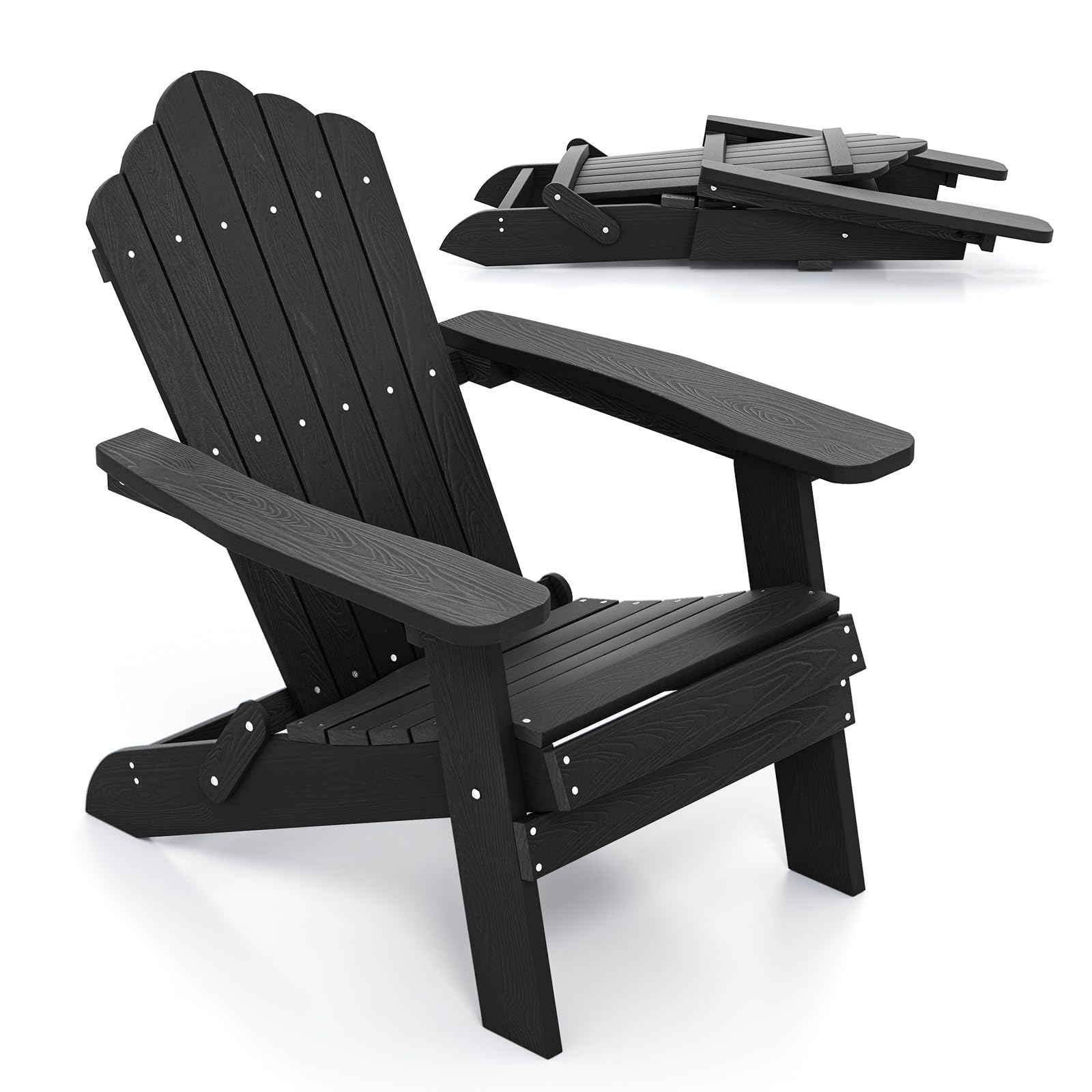 COSTWAY Adirondack krzesło składane, odporne na warunki atmosferyczne Adirondack Chair z tworzywa sztucznego, krzesło ogrodowe z wysokim oparciem i szerokimi podłokietnikami, do ogrodu, na taras,