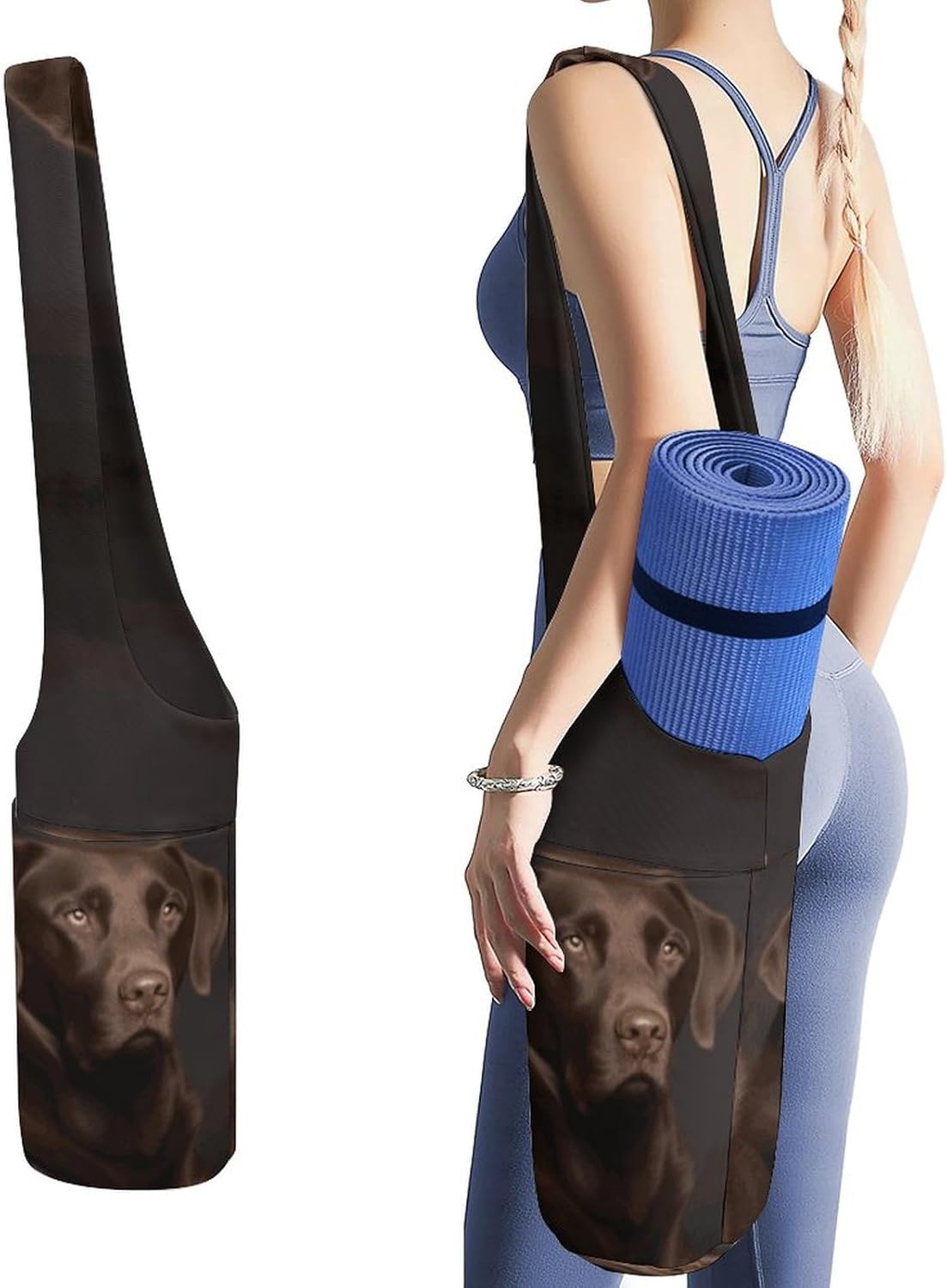 Brown Labrador Retriever Yoga Mat Bag, Durable Canvas Yoga Mat Storage Bag with Water Bottle Pocket And Bottom Wet Bag, Fits Most Size Yoga Mats