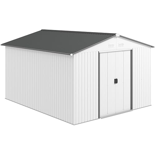 Outsunny 11' x 9' Outdoor Storage Shed, Garden Tool Metal Shed with Foundation Kit, Double Lockable Door, Air Vents and Sloping Roof, for Backyard, Patio, Lawn, Silver