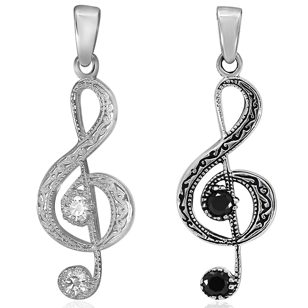 VY JEWELRY SOL KEY - 925 Sterling Silver Black & White CZ Stones Pendants