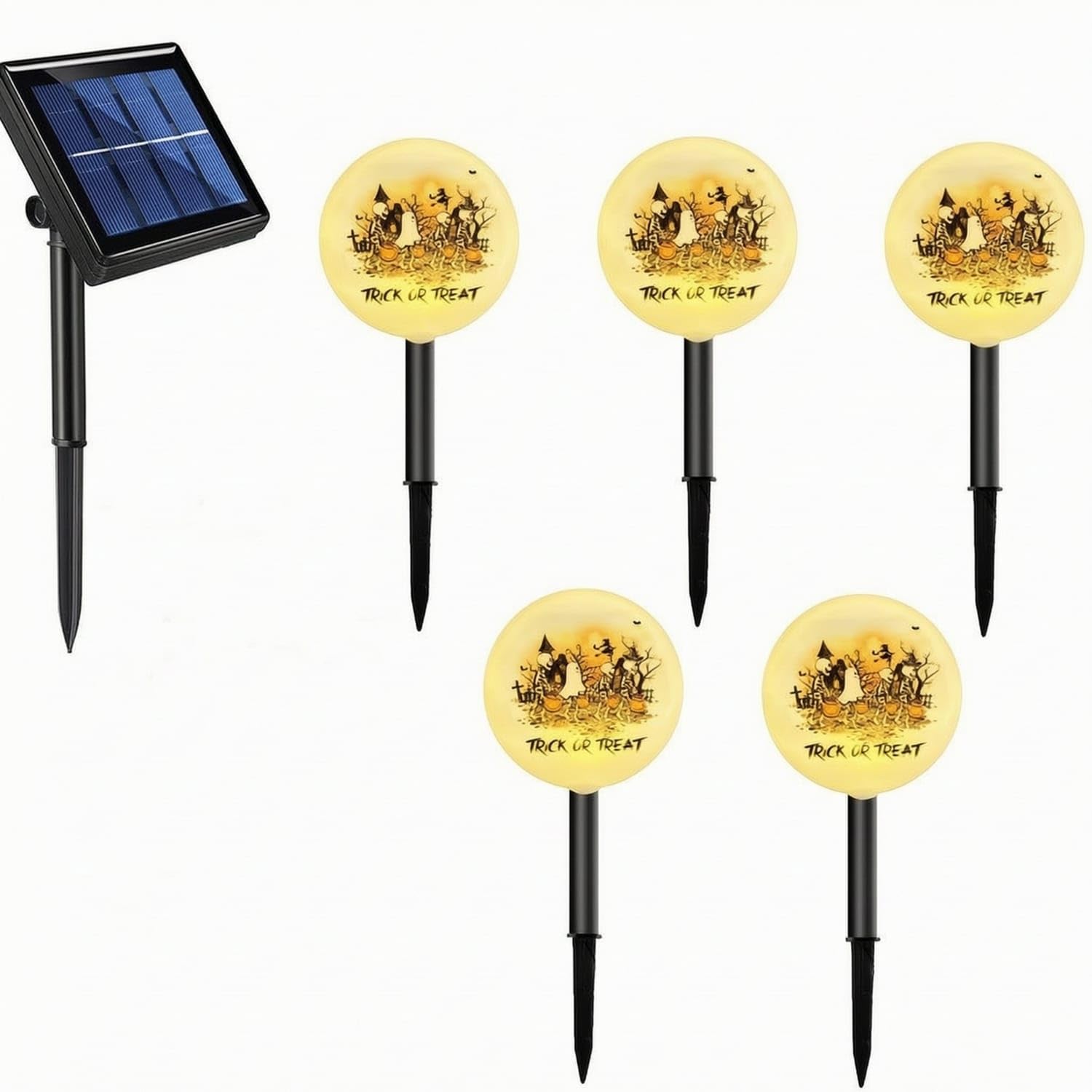 5 pieces led stake light with halloween ornament ip65 waterproof halloween stake light weather-resistant low voltage for pathway, solar, printed ghost