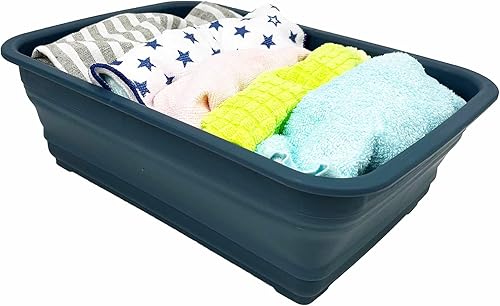 Miniatura 4 de SAMMART 8L (2.1 Gallon) Collapsible Tub - Foldable Dish Tub - Portable Washing Basin - Space Saving Plastic Washtub (Turquoise Blue + Leaf Blue)