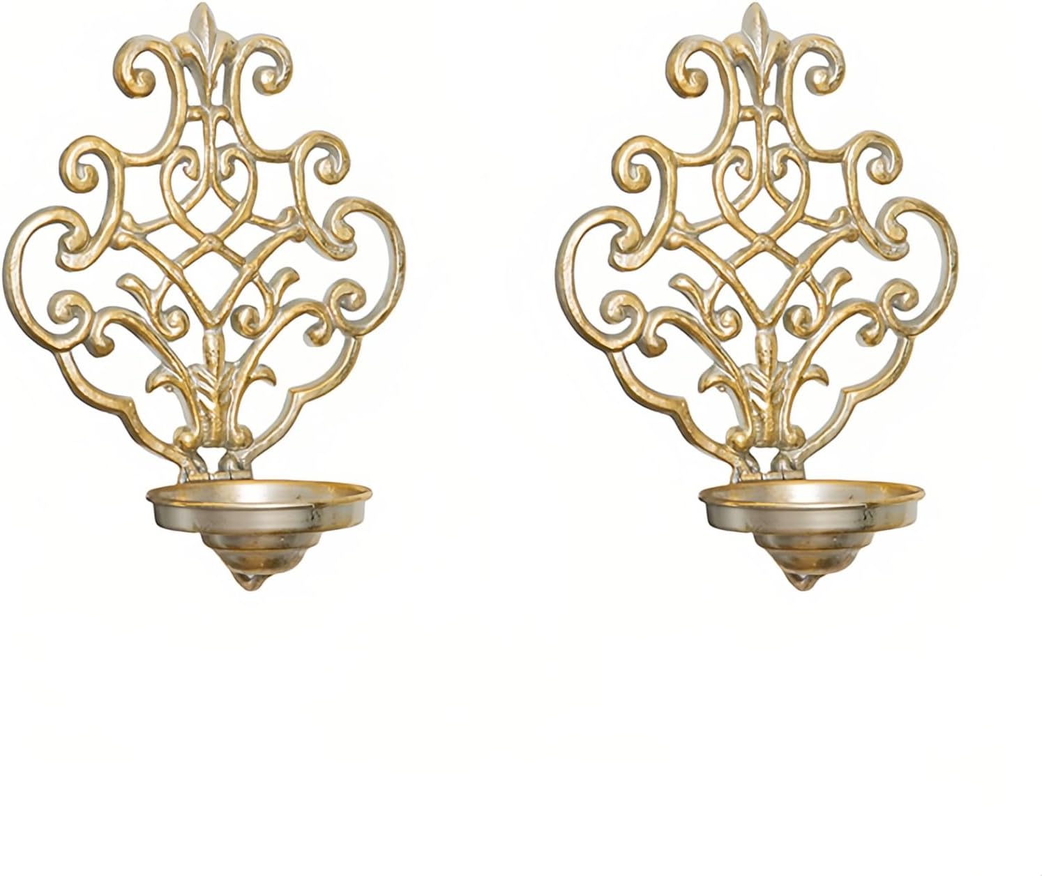 Vintage Cast Iron Wall Candle Sconces，Candle Sconces Wall Decor Set of 2,Wall Mounted Candle Holders for Home Décor (Gold)