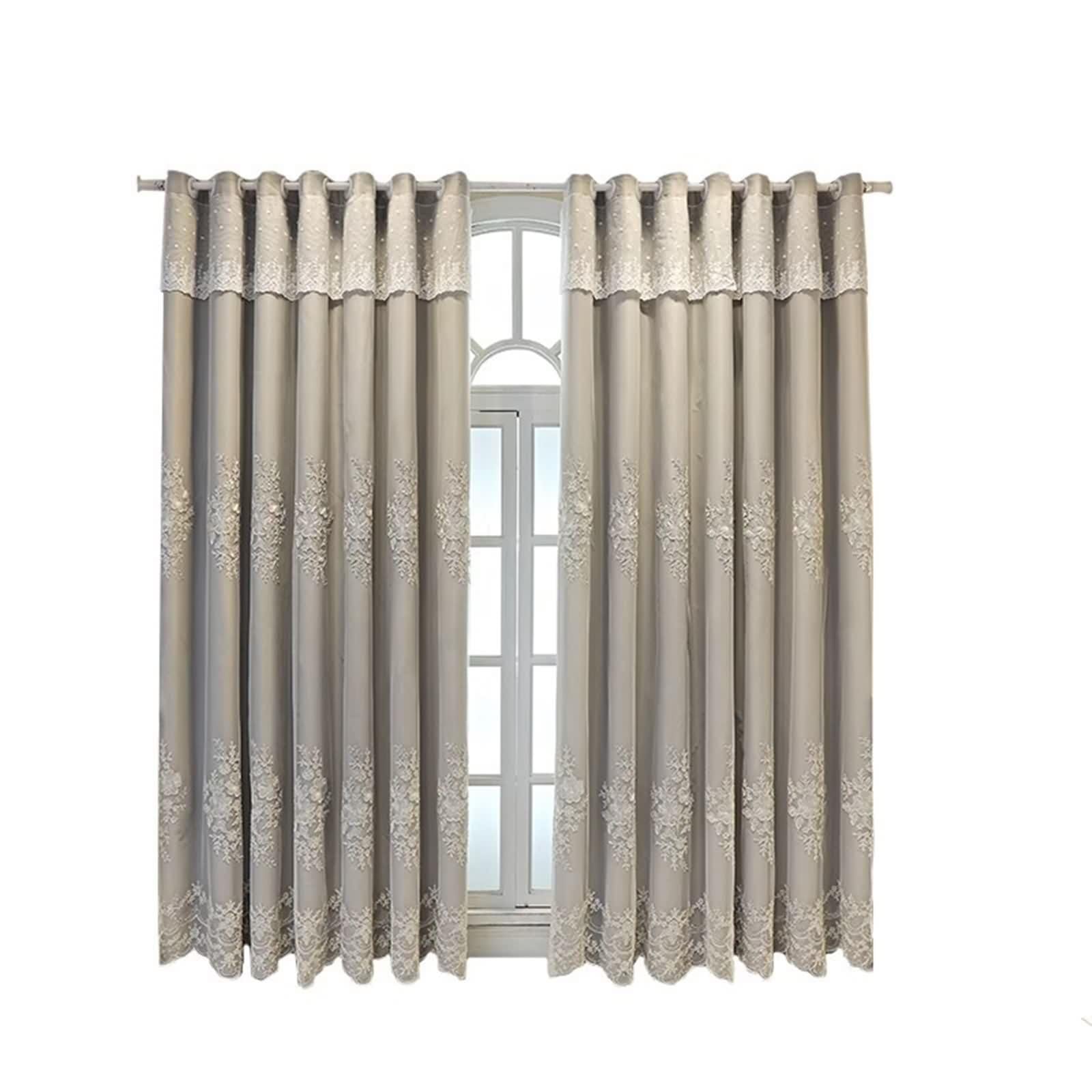 Rideau Chambre Gris, Occultant Rideau Salon Moderne Polyester Coton Broderie en Dentelle Double Couche Lot de 2 LxH 102x244cm