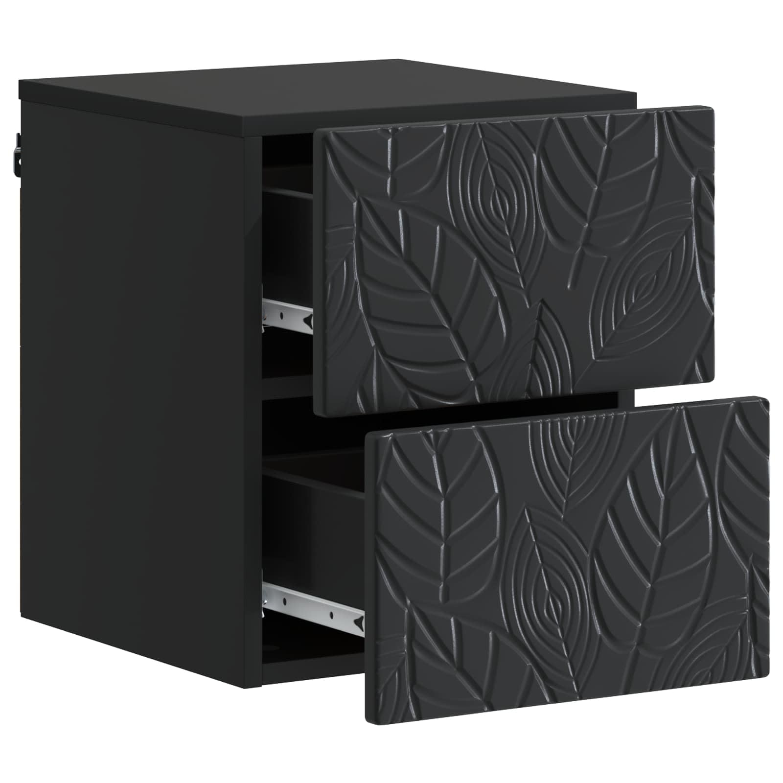 Mobiletto da Notte a Muro Nero 34,5 x 33 x 40 cm | Legno Ingegnerizzato, 2 Cassetti, Capacità 60 kg, Montaggio a Parete