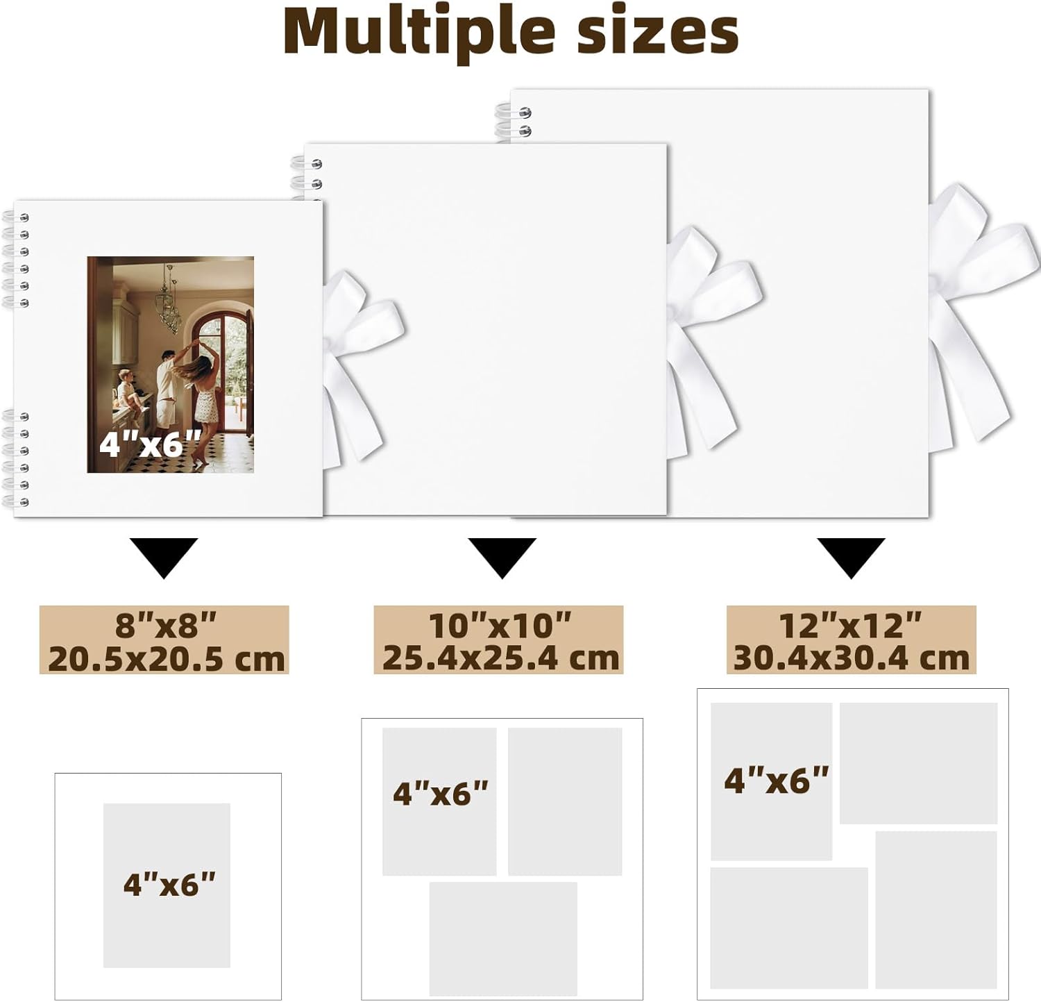 10×10 inch Scrapbook Photo Album DIY Picture Book 40 Pages, Thick Kraft Paper Scrap Book Album with Silk Ribbon Wedding Guest Book Memory Book for Baby, Family, Travel (White)