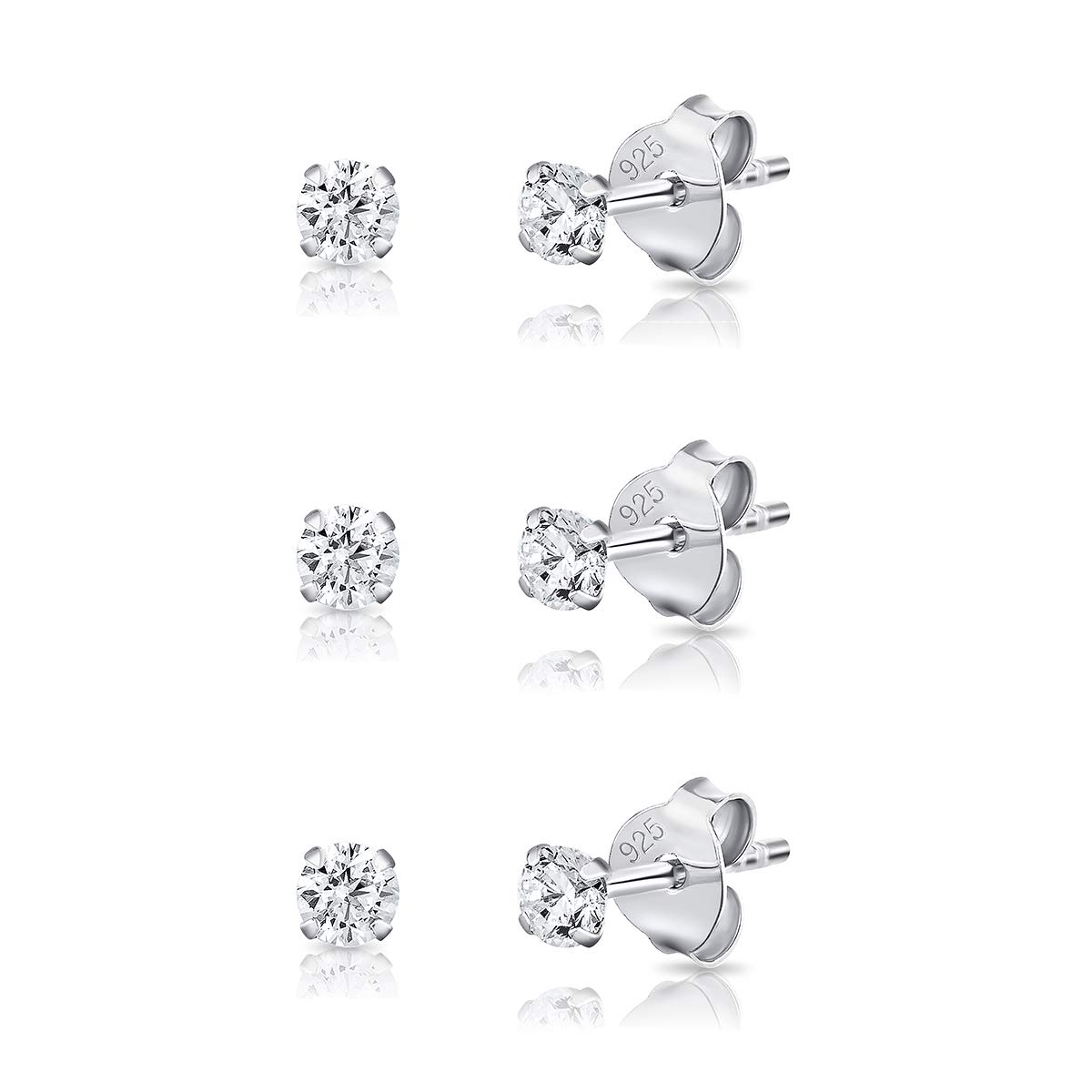 DTPsilver Pack Pendientes Plata de Ley 925 y Circonita - Pendientes Hombre Diamante - Pendientes Mujer Plata Pack - Pendientes Circonita Plata de Ley 925 - Pendientes Brillantes Mujer