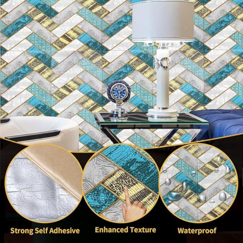 Image of WrapWall 3D Wallpaper Self Adhesive Foam Pack of 1 (70x70 cm) | Waterproof Brick Design Wallpaper |Peel & Stick DIY Wall Decor for Living Room Bedroom Kitchen (1, Blue-Vshape)