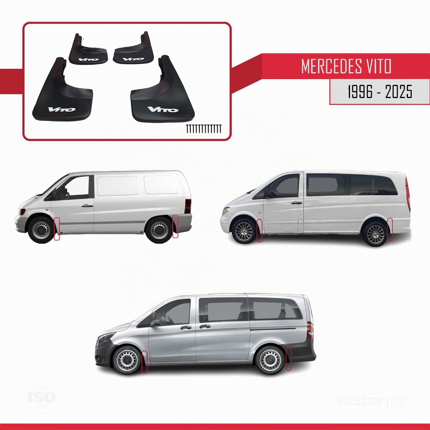 Compatible avec Mercedes Vito 1996-2025 Jeu de Bavettes Garde-boue Avant et Arrière de Voiture 4 Pcs Noir