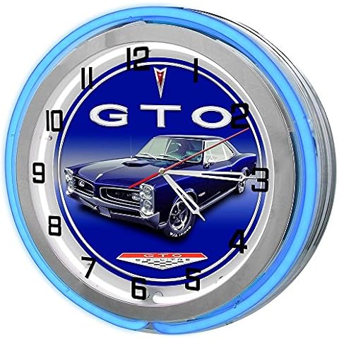 Redeye Laserworks Pontiac GTO 18" Blue Double Neon Garage Clock, Vintage Car Clock, Muscle Car Clock, Pontiac Clocks, Light Up Garage Clock Cover
