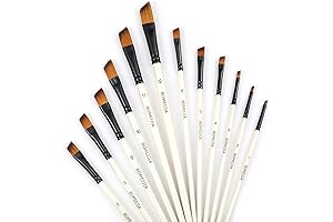 Zhu Ting Professional Angular Pearl White Nylon Hair Paint Brushes Set (12 pcs)