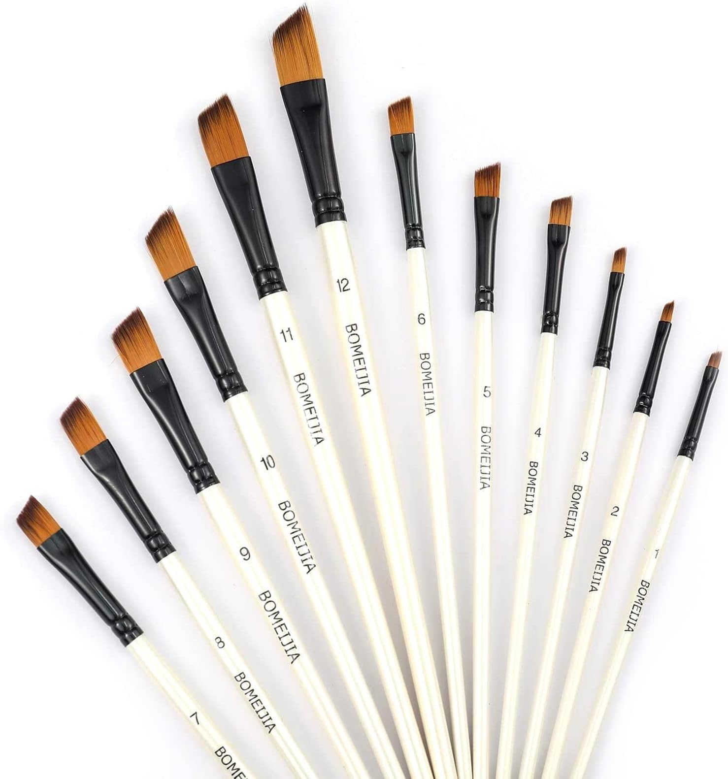 GETHPEN Angular Paint Brushes Nylon Hair Angled Watercolor Pait Brush Set for Acrylics Watercolors Gouache Inks Oil and Tempera(12pcs Pearl White Angled Paintbrush Set)