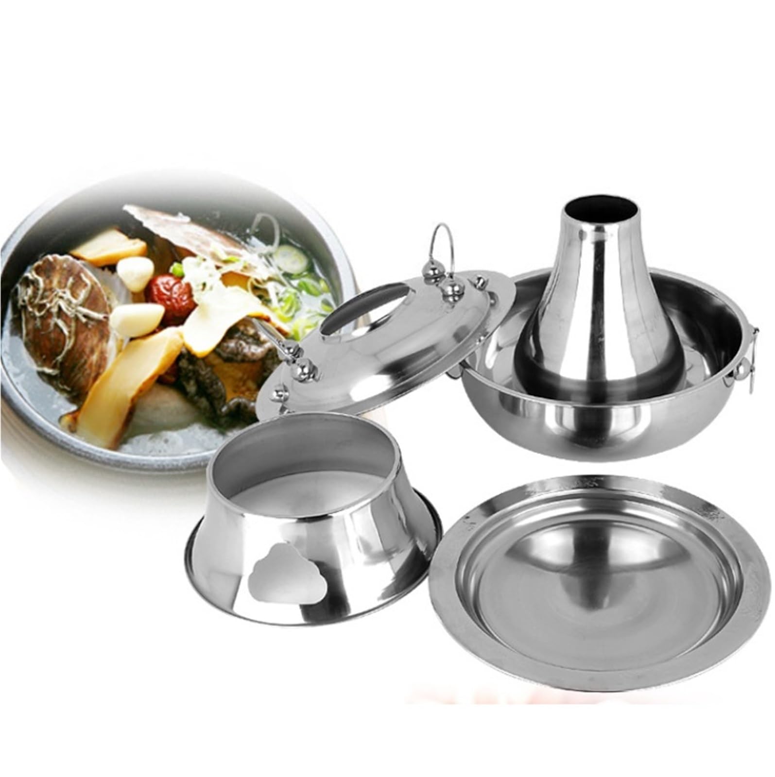 Olla Portátil Para Camping Cooke Al Aire Libre De La Comida Campestre Cocina Fondue Las Carnes Del Estofado Carbón Leña Pote Caliente Acero Inoxidable Cenas Picnics Restaurantes Y Buffets(32cm)
