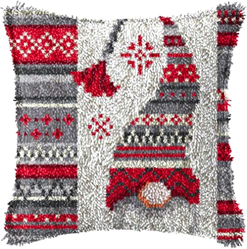 Image of clubevy DIY Latch Hook Kits Pillow Case Embroidery Carpet Set Needlework Pillow Cover Sofa Cushion Cover Craft Kits 17x17 inch (4157Christmas)