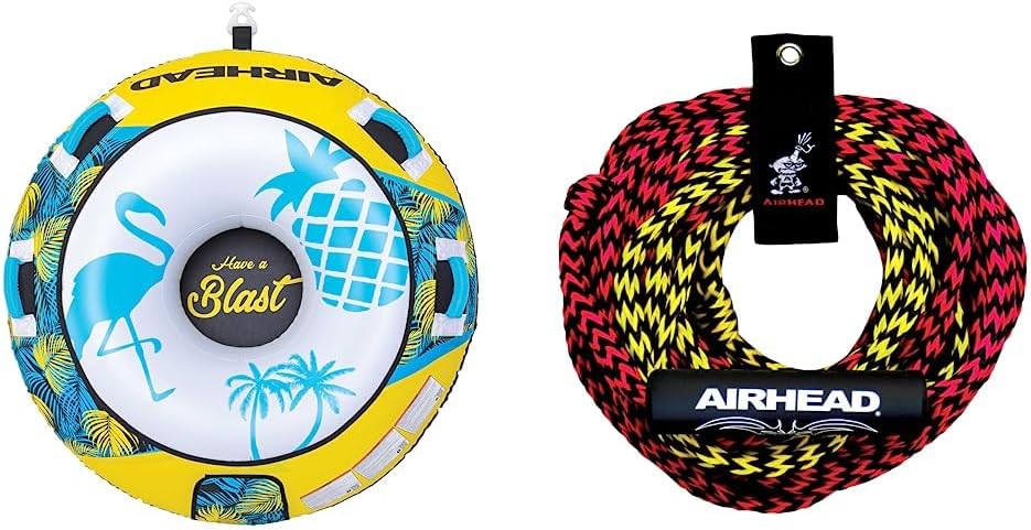 Airhead Blast Towable 1 Rider Tube for Boating and Water Sports & 2 Section Tow Rope for 1-2 Rider Towable Tubes, 60-Feet