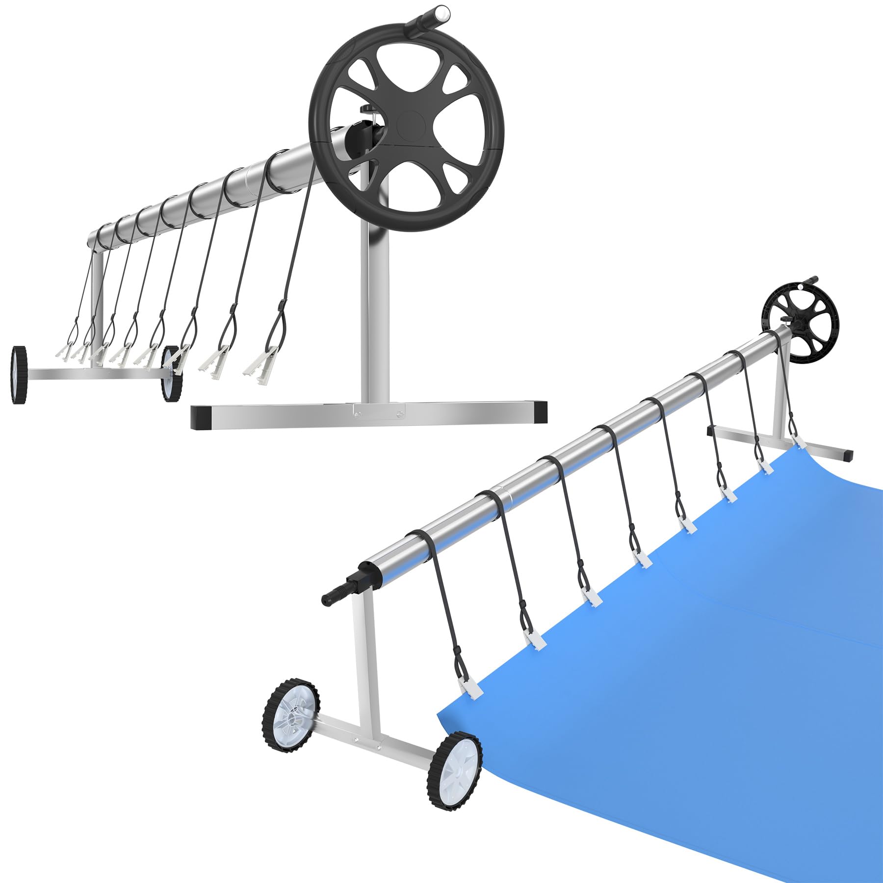Froadp Pool Aufroller Aufrollvorrichtung 300-570cm Swimming Pool Zubehör aus Aluminium Aufrollsysteme Schwimmbadabdeckung Witterungsbeständiges Aufroller Poolabdeckung für Solarplane und Poolplanen