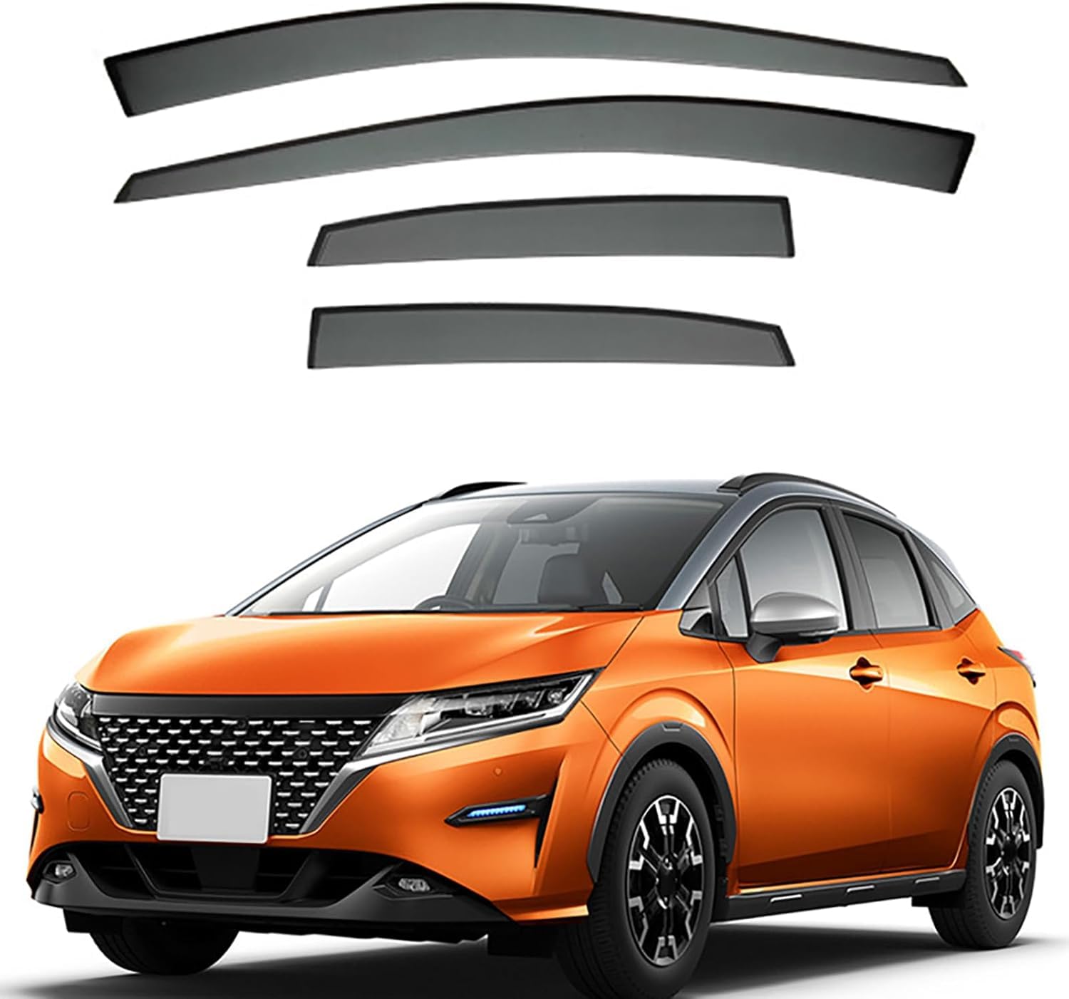 FengXH Window Deflectors for Nissan Note MK3-E13 2021+ - 4pc Smoke Tint, Waterproof, Noise Reducing.