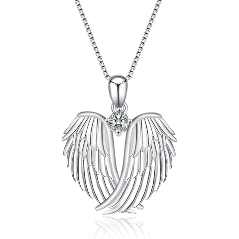 YFN Angel Wings Necklace 925 Sterling Silver Guardian Angel Wings Pendant Necklace Birthstone Necklace for Women Girls Christmas Jewelry Gifts