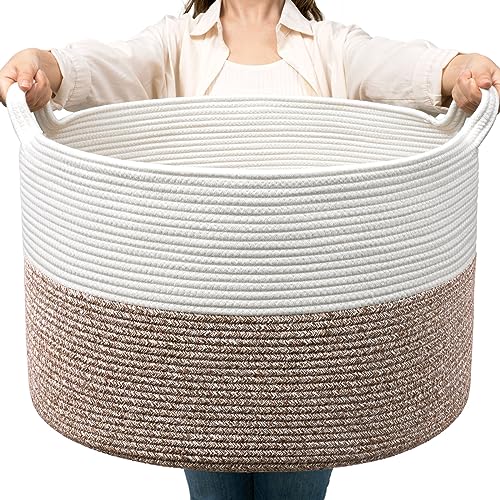 TIMEYARD XXXLarge Cotton Rope Basket Woven Baby Laundry Blanket Basket Toy Baskets with Handle Storage Comforter Cushions Thread Laundry Hamper