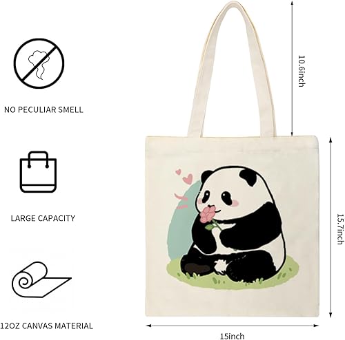 Miniatura 2 de Bolsa de compras de lona grande reutilizable con cierre de cremallera para mujer, elegante bolsa impresa con un colgante de oso para niñas