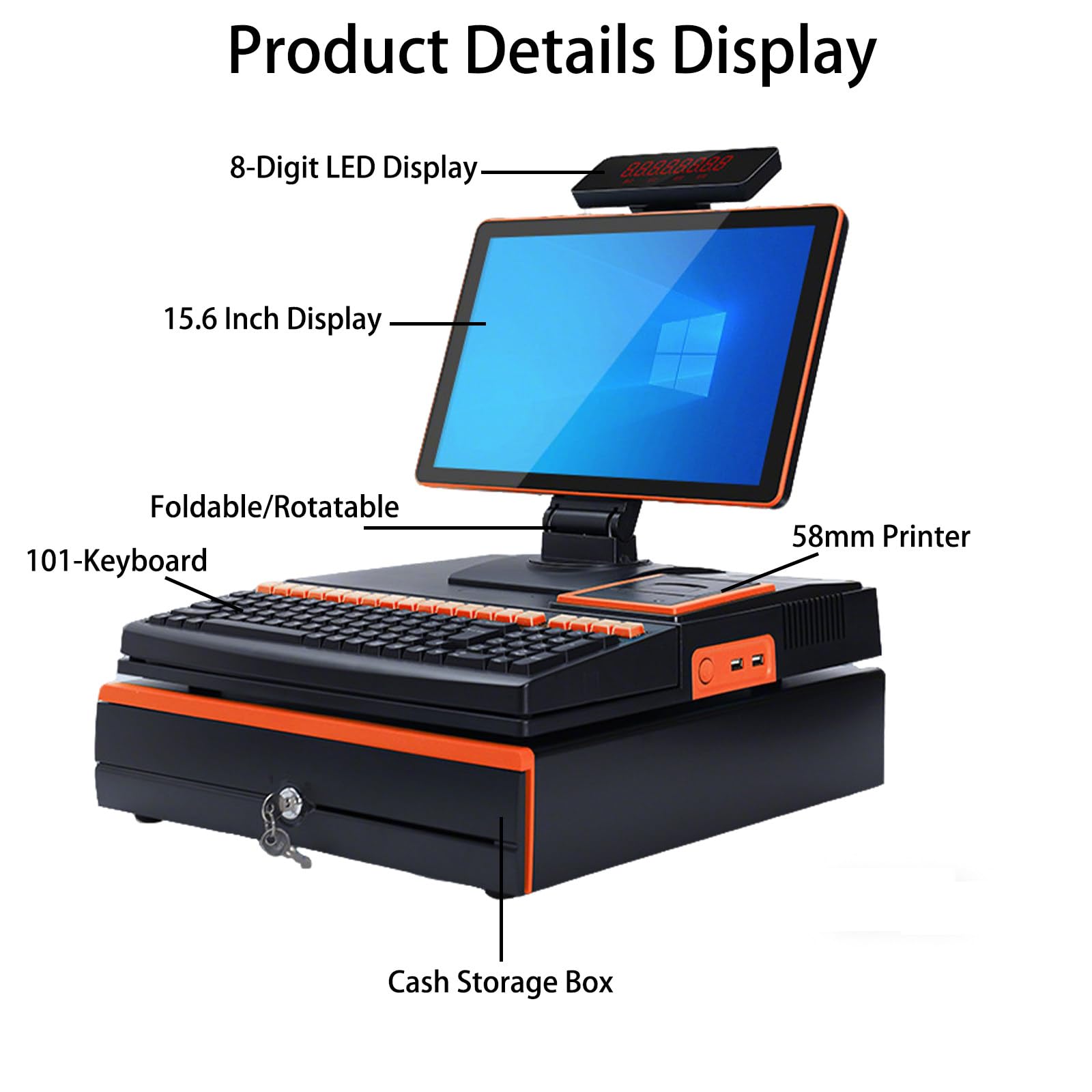 Terminale POS Professionale 15,6", PC Touchscreen Capacitivo,CPU i5, 8 GB, 128 GB, Senza Software, con cassetto portadenaro,Stampante 58 mm, per Commercio e supermercati A