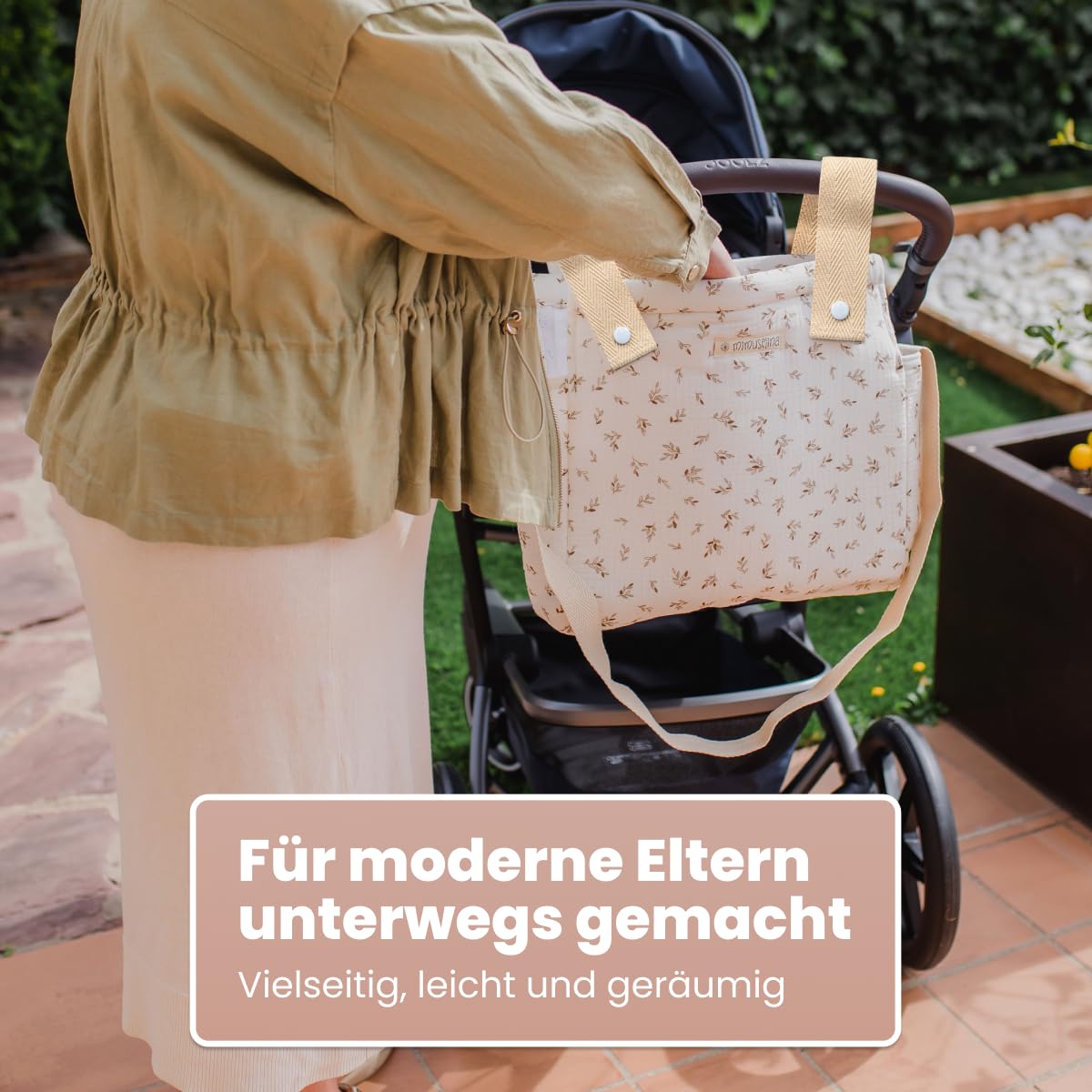 MIMUSELINA | Baby Wickeltasche Kinderwagen | Große Wickeltasche mit viel Stauraum und vielen Fächern | Elegante und praktische Babytasche mit Schulterriemen für Mama und Baby