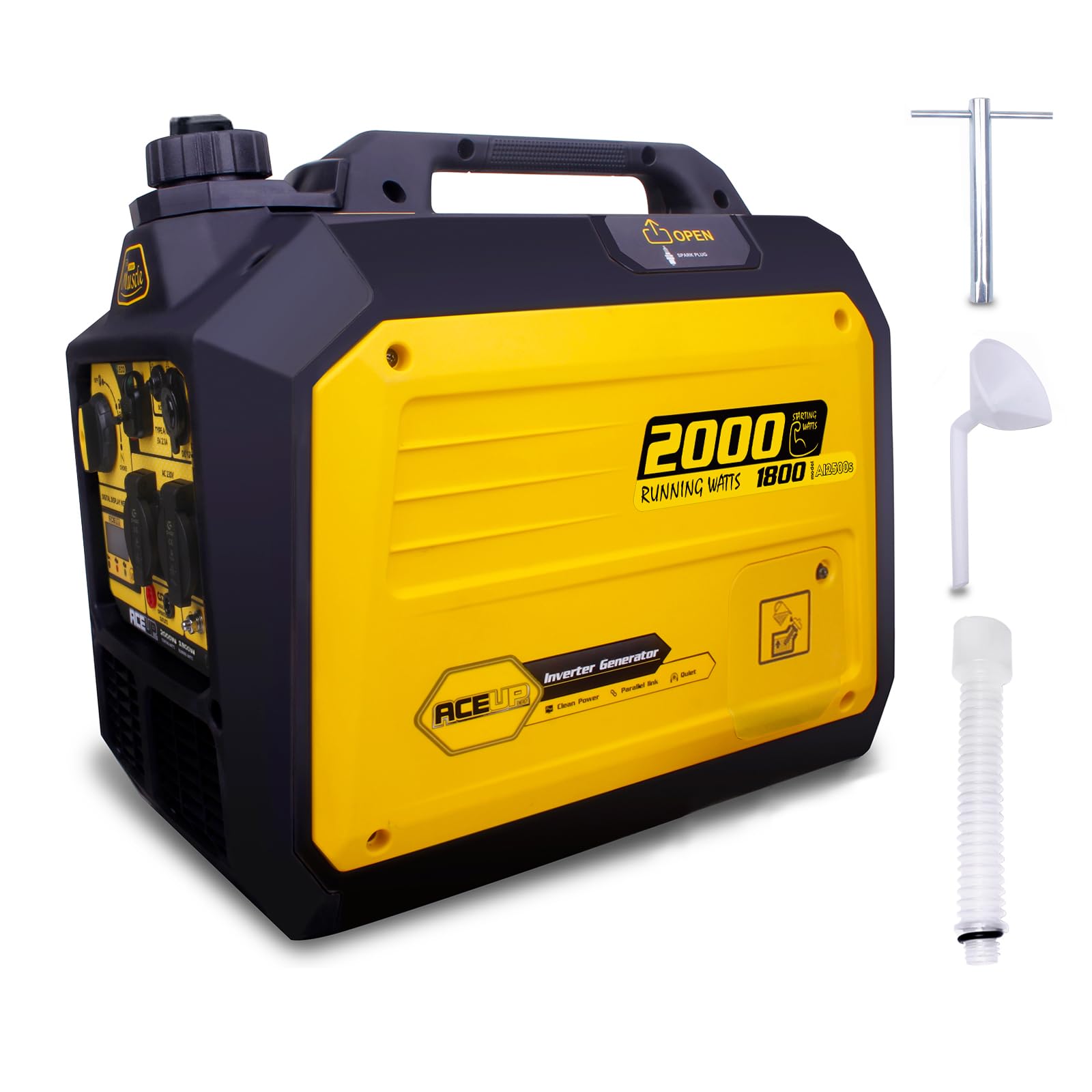 Aceup Energy - Grupo electrógeno de gasolina, 2000W generador de emergencia portátil silencioso con pantalla digital, modo ecológico, para acampar, exterior, uso doméstico, viajes en RV