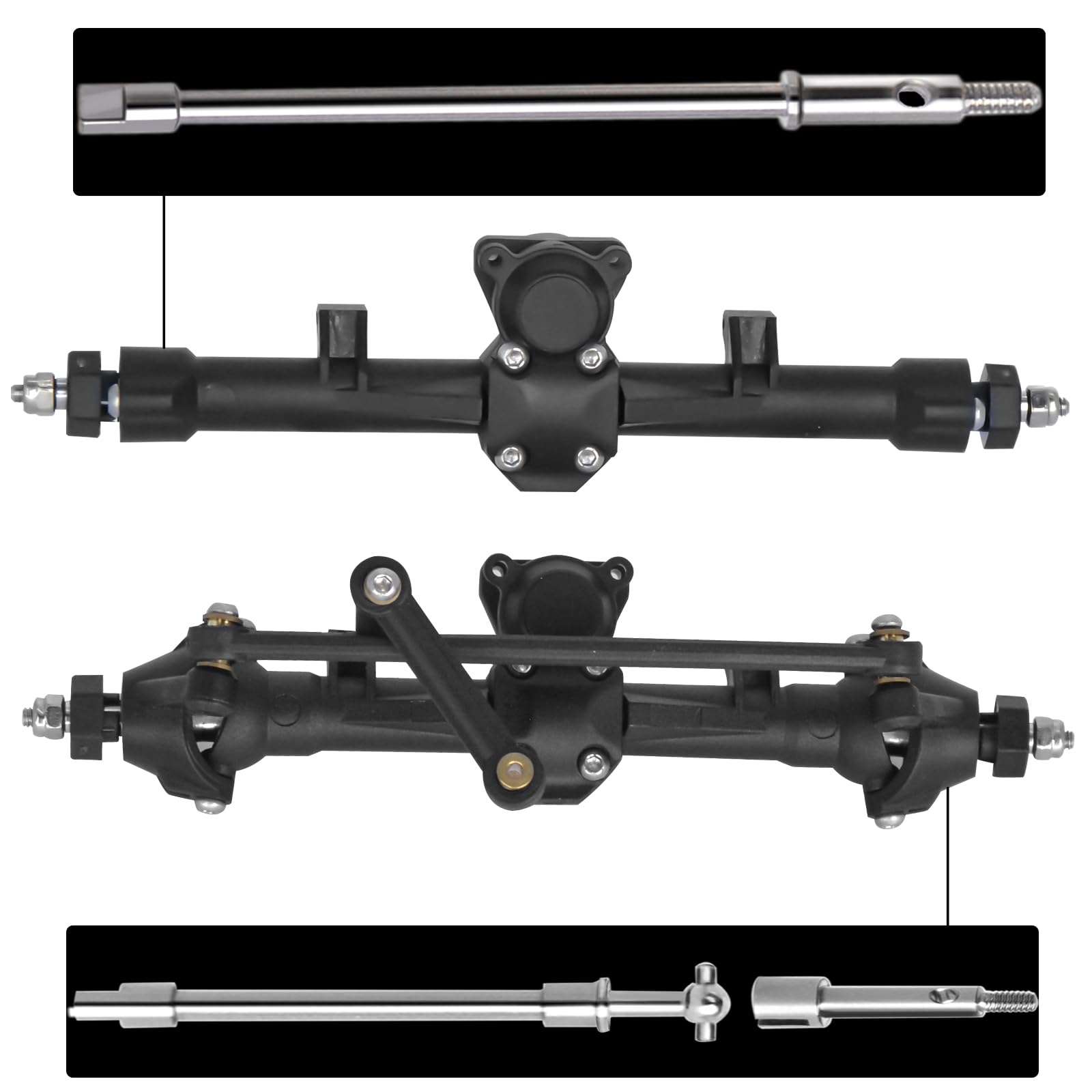 Axle Drive Shaft Front Rear CVD Set Steel Dogbone Axle Shaft for SCX24 Gladiator JLU Bronco C10 Deadbolt Plastic Axles Replacement(Front Rear)