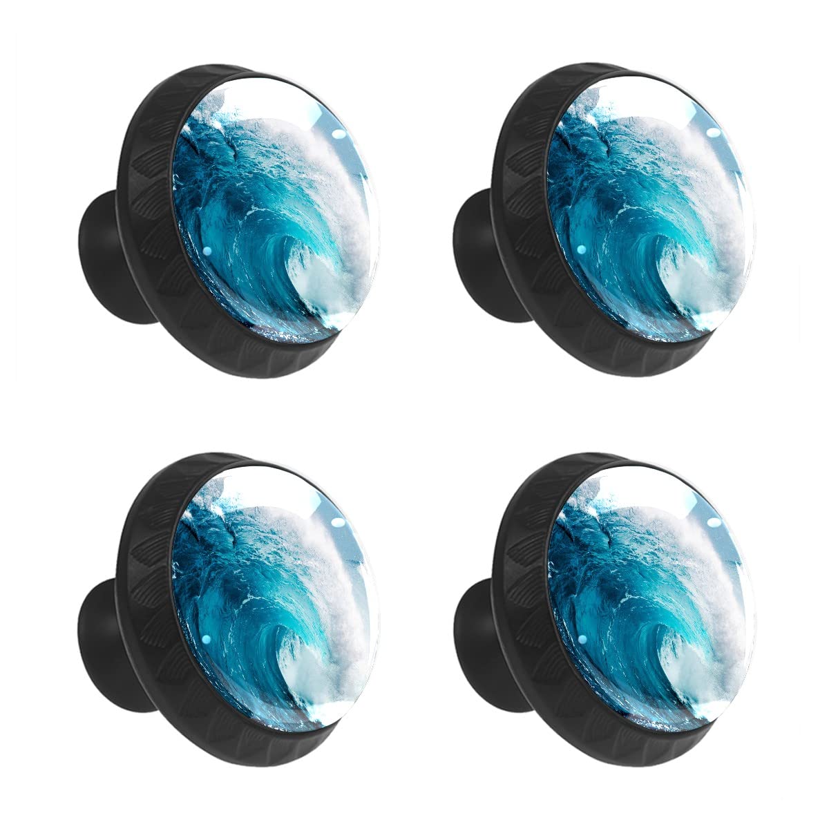 MEHOM 4 Pcs Crystal Glass Cabinet Drawer Knob,Blue Sea Wave Round Drawer Knobs Kitchen Cabinets Dresser Cupboard Wardrobe Unique Pulls Handles
