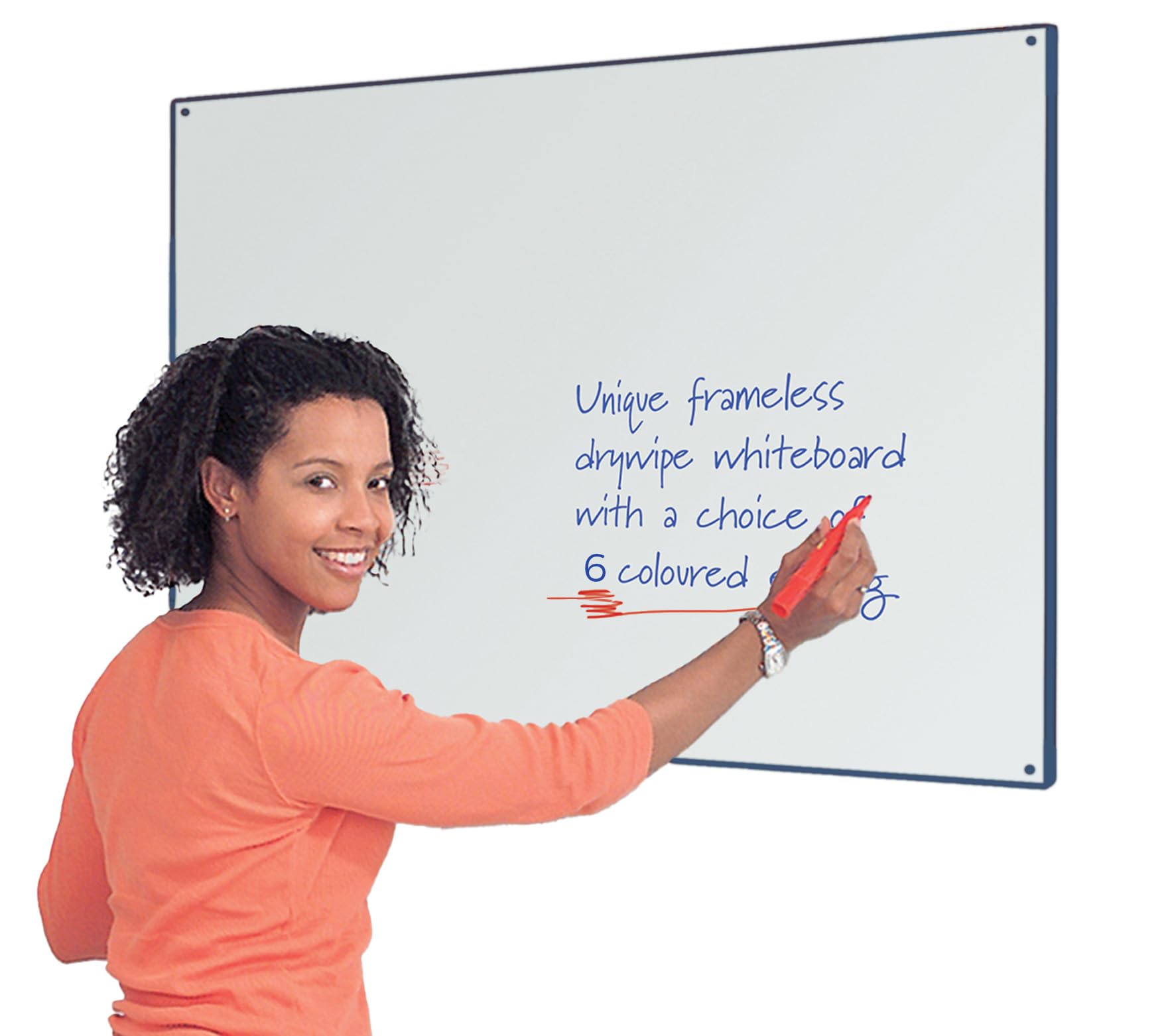 Wonderwall Frameless Dry-Wipe Whiteboard 90 x 60 CM with Coloured Contoured Edging - 6 Colours Available, Including (Blue Trim) - for Schools, Offices, Home