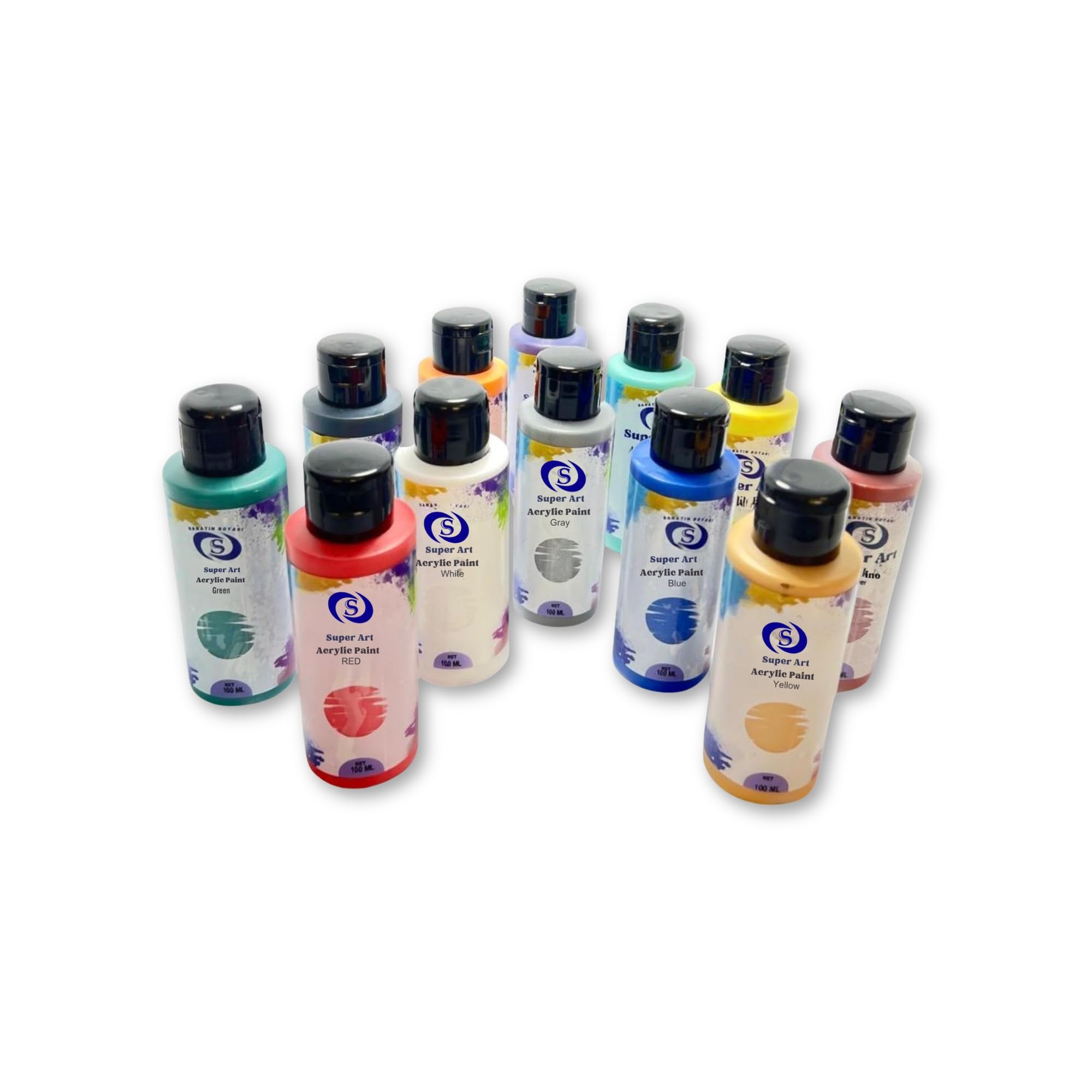 Acrylic Paint Set – Rich Pigments, High Coverage, Non-Toxic, Fast-Drying Paints for Canvas, Wood, Fabric, Paper & More – Ideal for Artists, Students and Beginners – Basic Colors, 100 ml (Pack of 12)