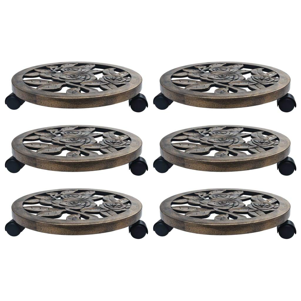 Benkeg 6 Uds Soporte con Ruedas Giratorias de 360° de Plantas Plástico Color Bronce 38 X 7,5 Cm con Freno, Soporte para Flores con Ruedas