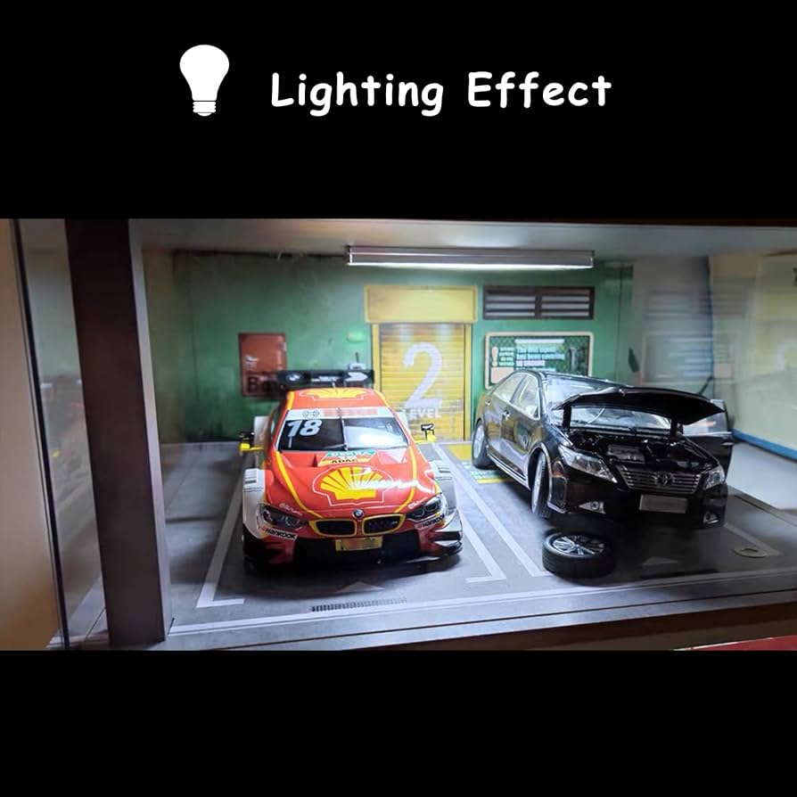 1/18展示2〜3台可・白黒大理石＆円状照明・ディスプレーBOX /ネオ格納庫 1/18展示2〜3台可・白黒大理石＆円状照明・ディスプレーBOX /