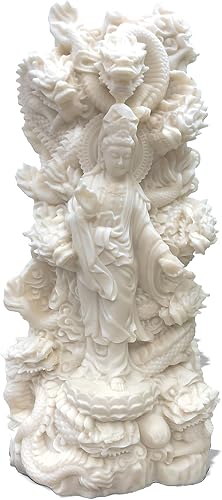 Hormsdar Estatua de Guan Yin de nueve dragones de fruta de marfil, escultura de Kwan Yin para decoraciĂłn de Feng Shui en casa, oficina, coche, Hormsdar Estatua de Guan Yin de nueve dragones de fruta de marfil, escultura de Kwan Yin para decoraciĂłn de Feng Shui en casa, oficina, coche,