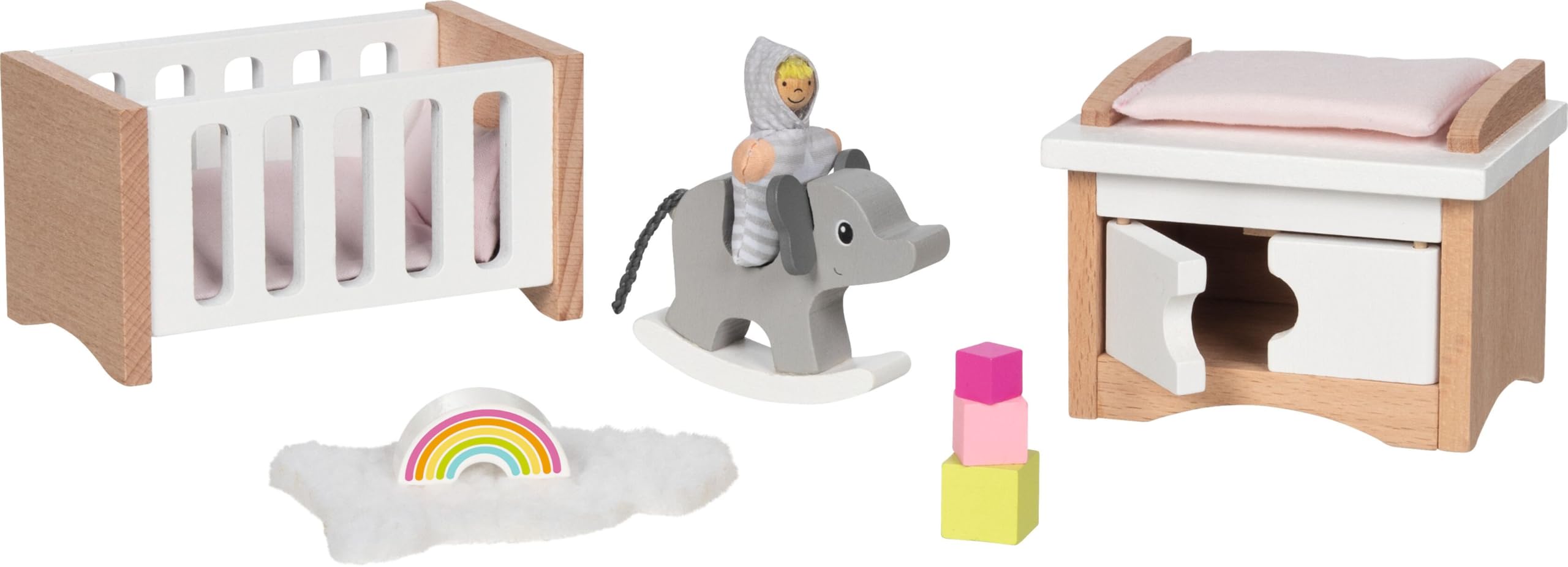 goki 6647 - Puppenhaus Set Lifestyle XL, 72 Teile aus Holz & Textil, Möbelset mit Zubehör, Biegepuppenfamilie, Küche, Badezimmer, Schlafzimmer, Wohnzimmer, 65 x 35 x 88cm, ab 3 Jahre