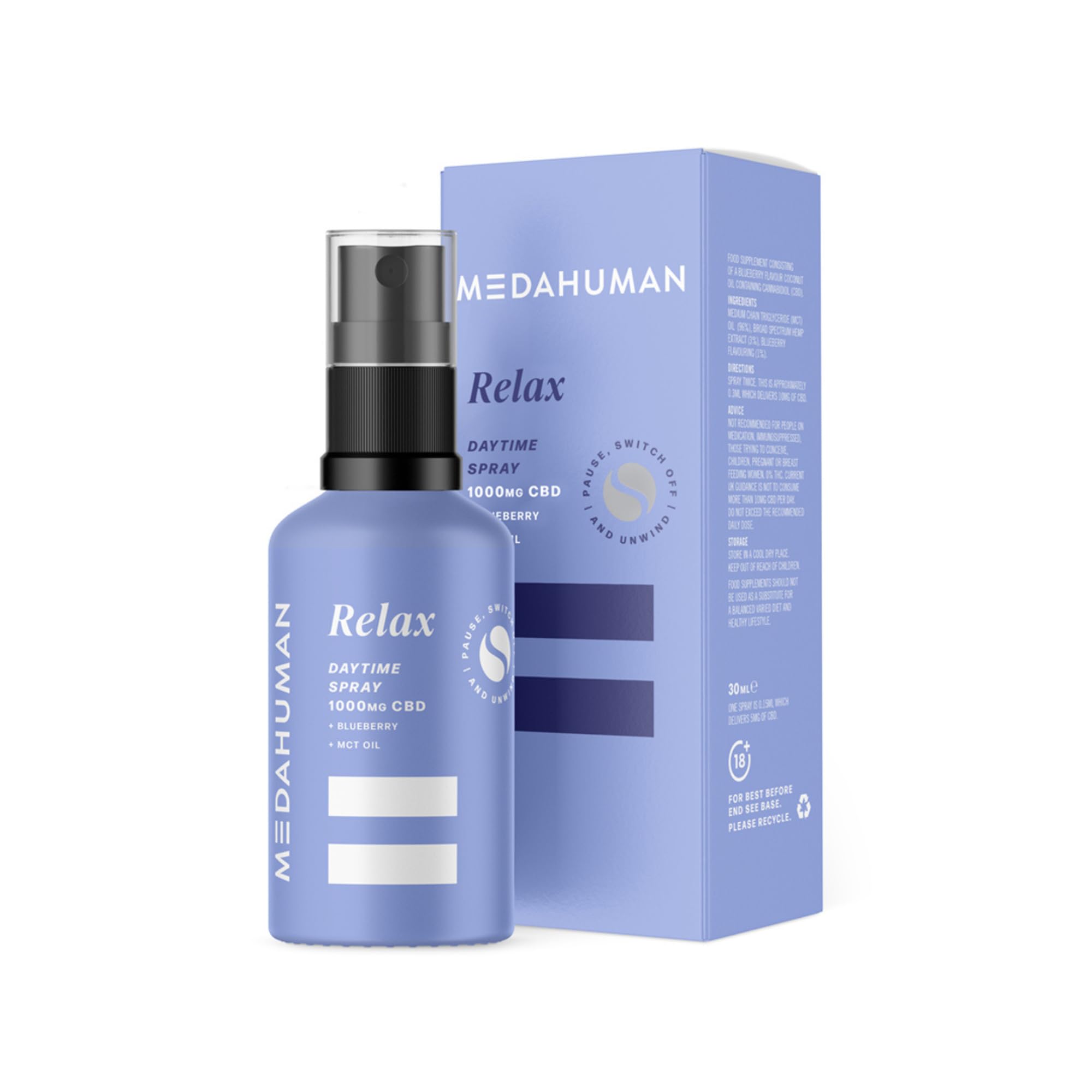 Medahuman CBD Oil Spray 1000mg with MCT Oil – Blueberry Flavour – Easy Dose Relaxation Support Oral Spray – 30ml