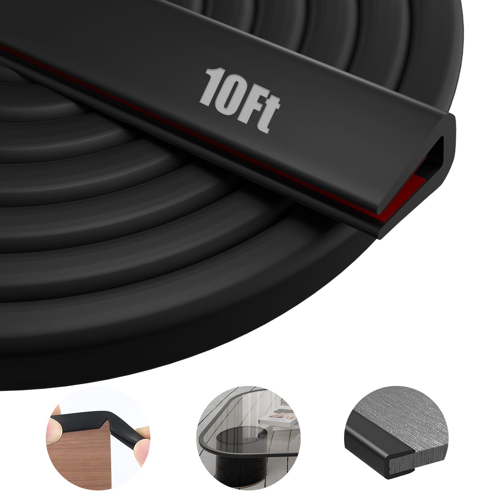 Rubber Edge Trim Self-Adhesive Flexible - 10Ft U Channel Edge Trim for Sheet Metal, Steel Plates, Glass, Plastic, Car Door Edge Protector, EPDM Material, Fit Edge 1/16"