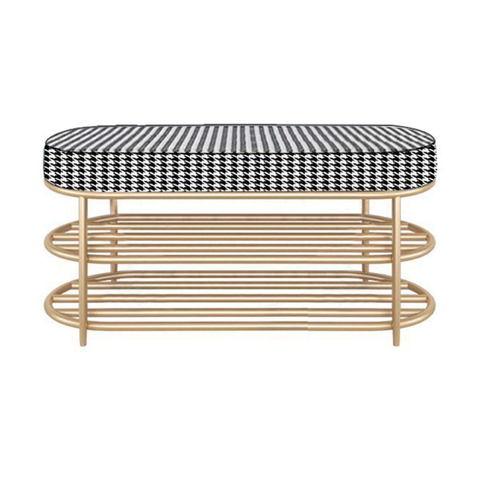 LWJSOCP Modern Entry Bench with Shoe Storage Rack and Velvet Upholstered Seat Metal Multipurpose Shoe Bench No Assembly