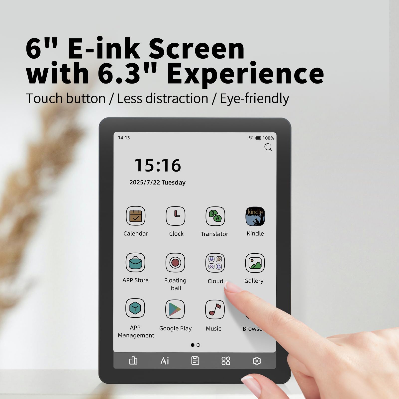 Bigme Czytnik e-booków B6, czytnik e-Ink o przekątnej 6", kolorowy czytnik e-booków, tablet z systemem Android 14, 2G + 32 GB, regulowane światło przednie z systemem Android eReader urządzenie z