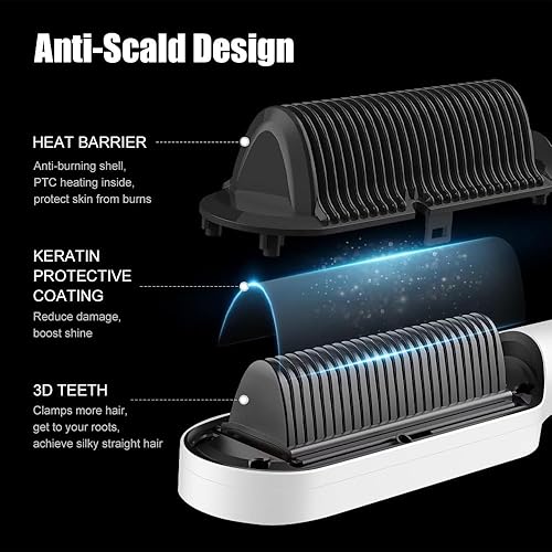 Miniatura 5 de Cepillo alisador de cabello aniónico, peine alisador de cabello de iones negativos, peine de anillo de cepillo caliente con pantalla LED,