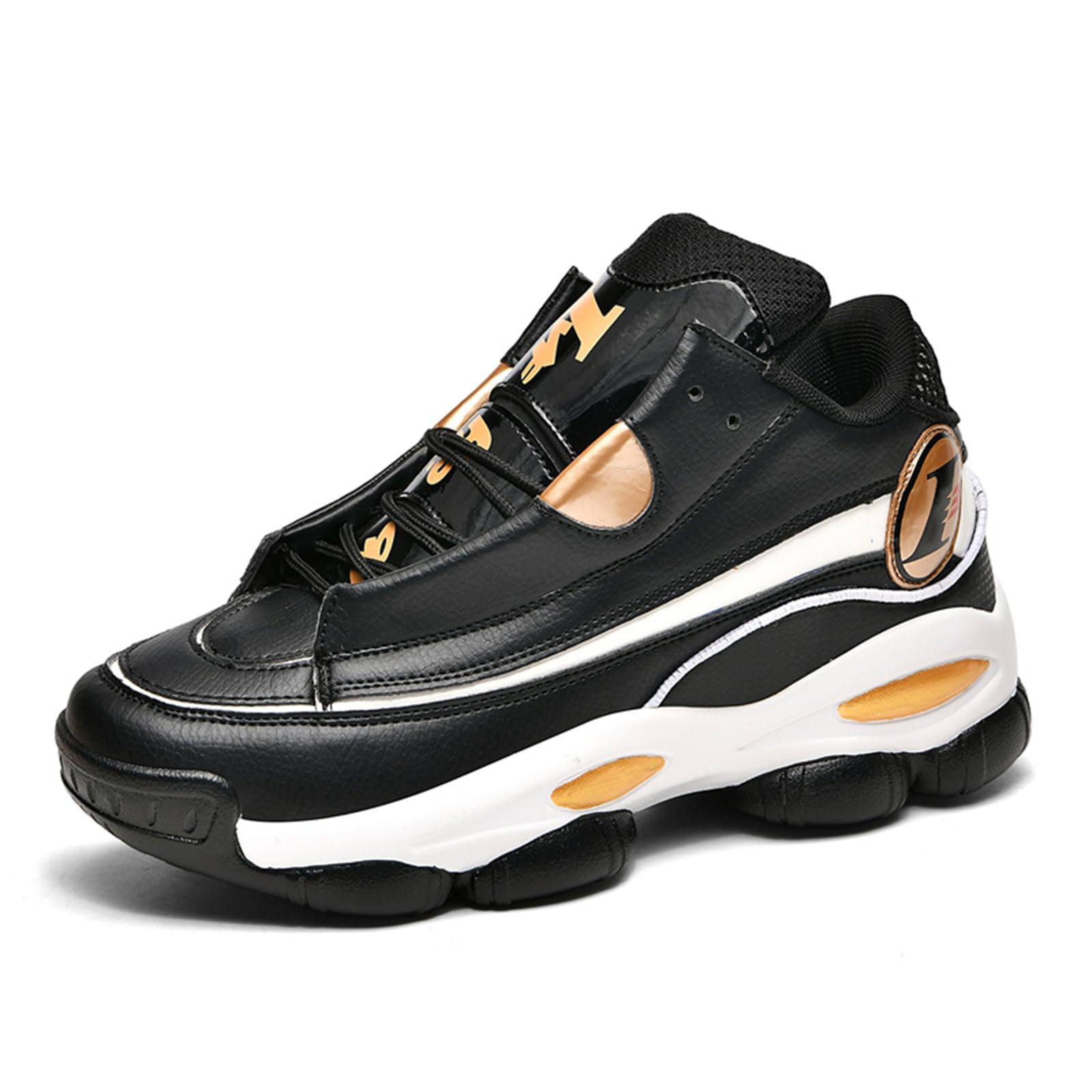 Men's Leather Lace-Up Round-Toe Casual Sports Shoes with Non-Slip Soles and Cushioning, L…