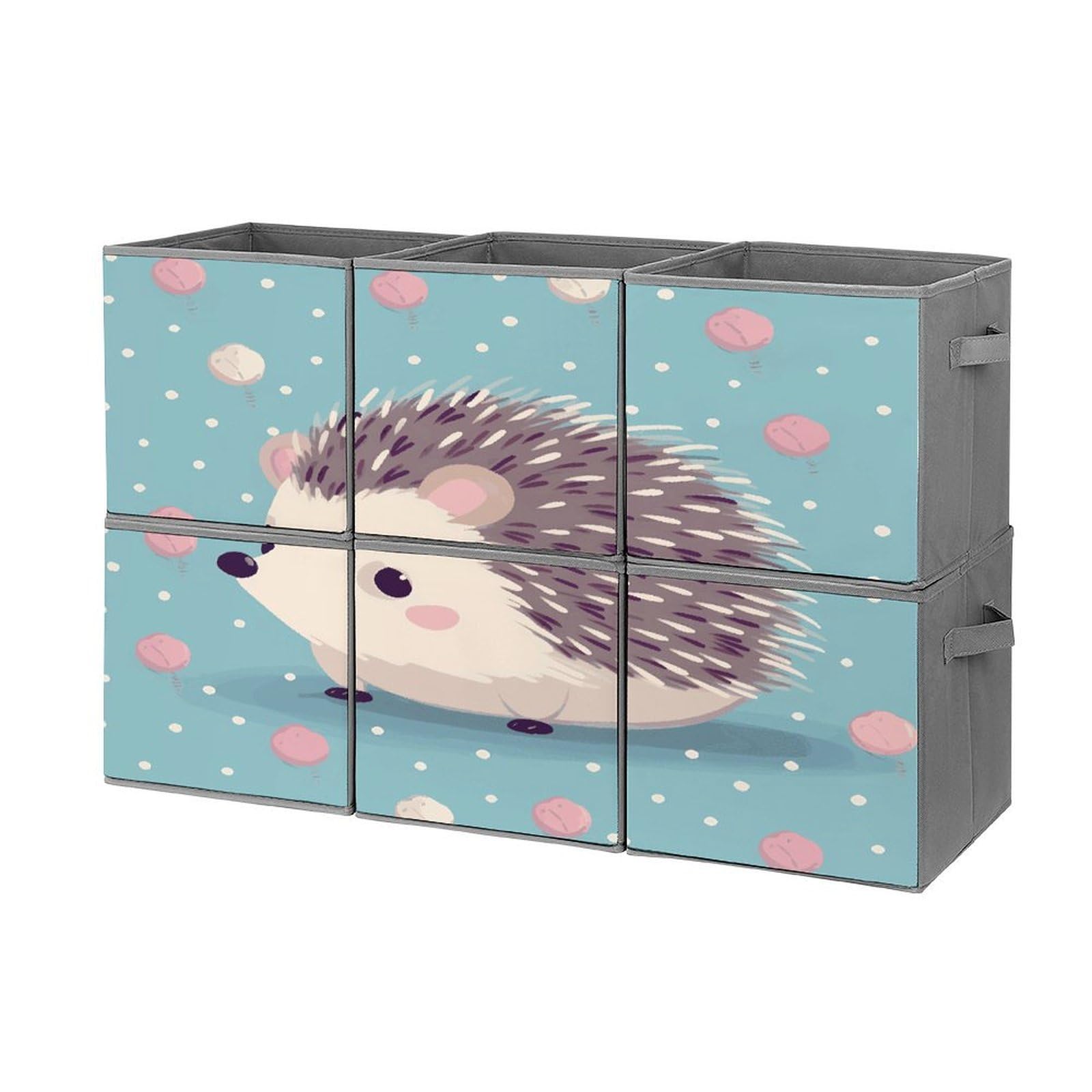 Btcowzrv Style Hedgehog Polkadot Storage Cubes, 6 Pack Oxford Fabric Foldable Collapsible Bins With Handles, Cubby Storage Baskets Boxes For Closet Shelves Office Organization
