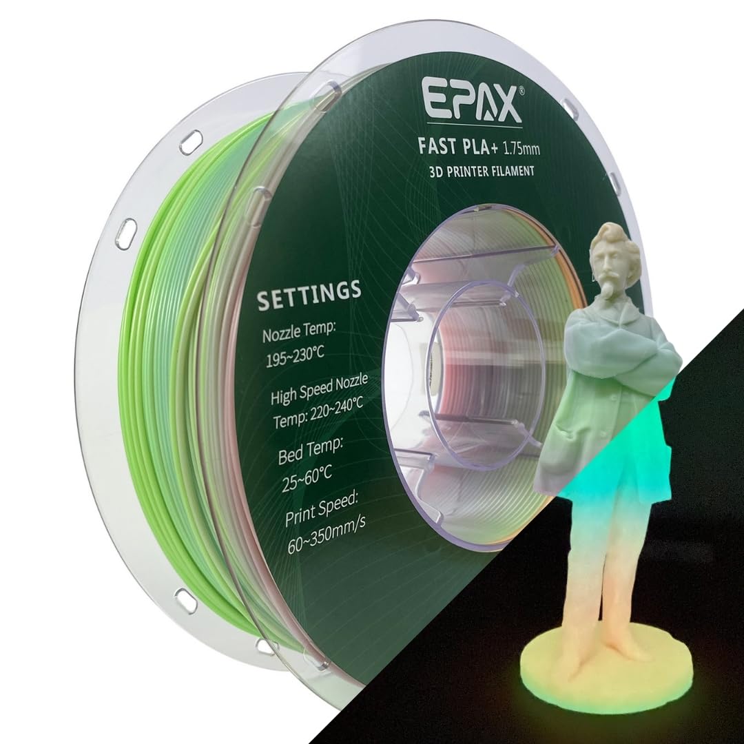 EPAX High Speed PLA+ 3D Printer Filament, Fast PLA 3D Printing Filament, 1.75mm, Dimensional Accuracy +/- 0.03 mm, 1KG Spool (Luminous Rainbow)