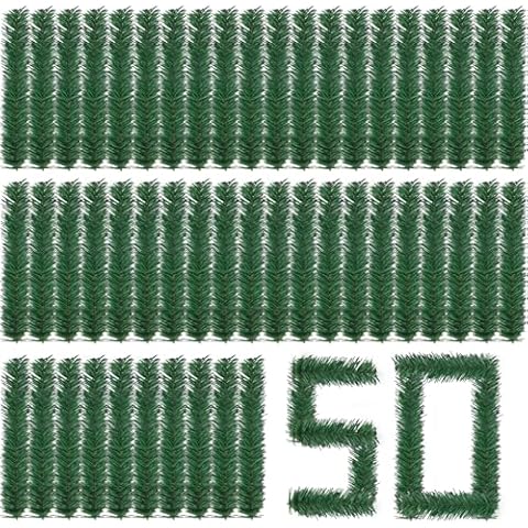 50Pcs 16Inch Christmas Garland Ties for Banister Staircase Artificial Pine Needles Garland Faux Pine Stems Twist Green Ties Christmas Pine Branch Wreath Tie for Fixing Craft Gift Wrapping Decorations Cover