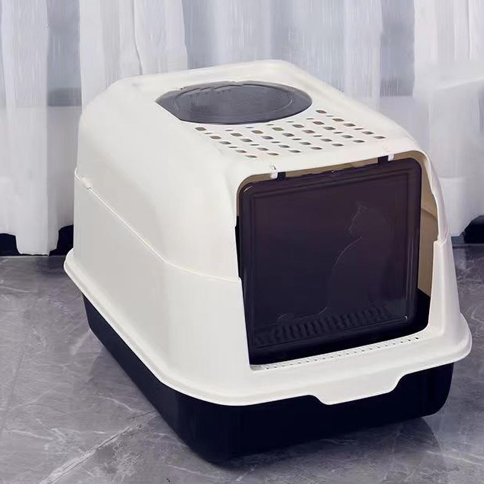 Arenero Cerrado para Gatos Y Gatitos, Cubierto, Fácil de Limpiar, con Puerta, Ideal para Viajes Y Entrenamiento de Gatitos Pequeños, Negro