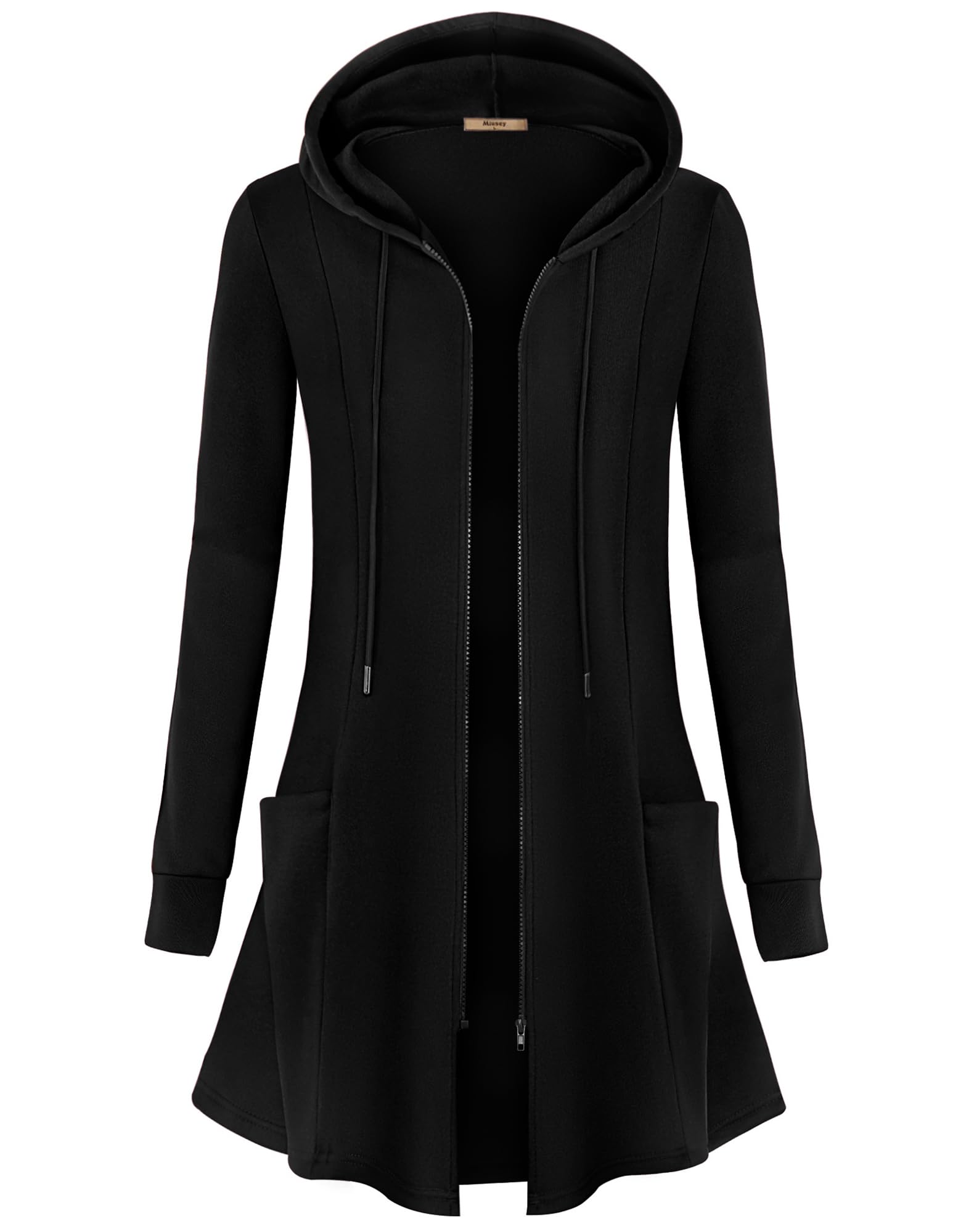 MiuseyWomens Zip Up Long Hoodie Jacket Lightweight Tunic Sweatshirt Open Front Cardigan