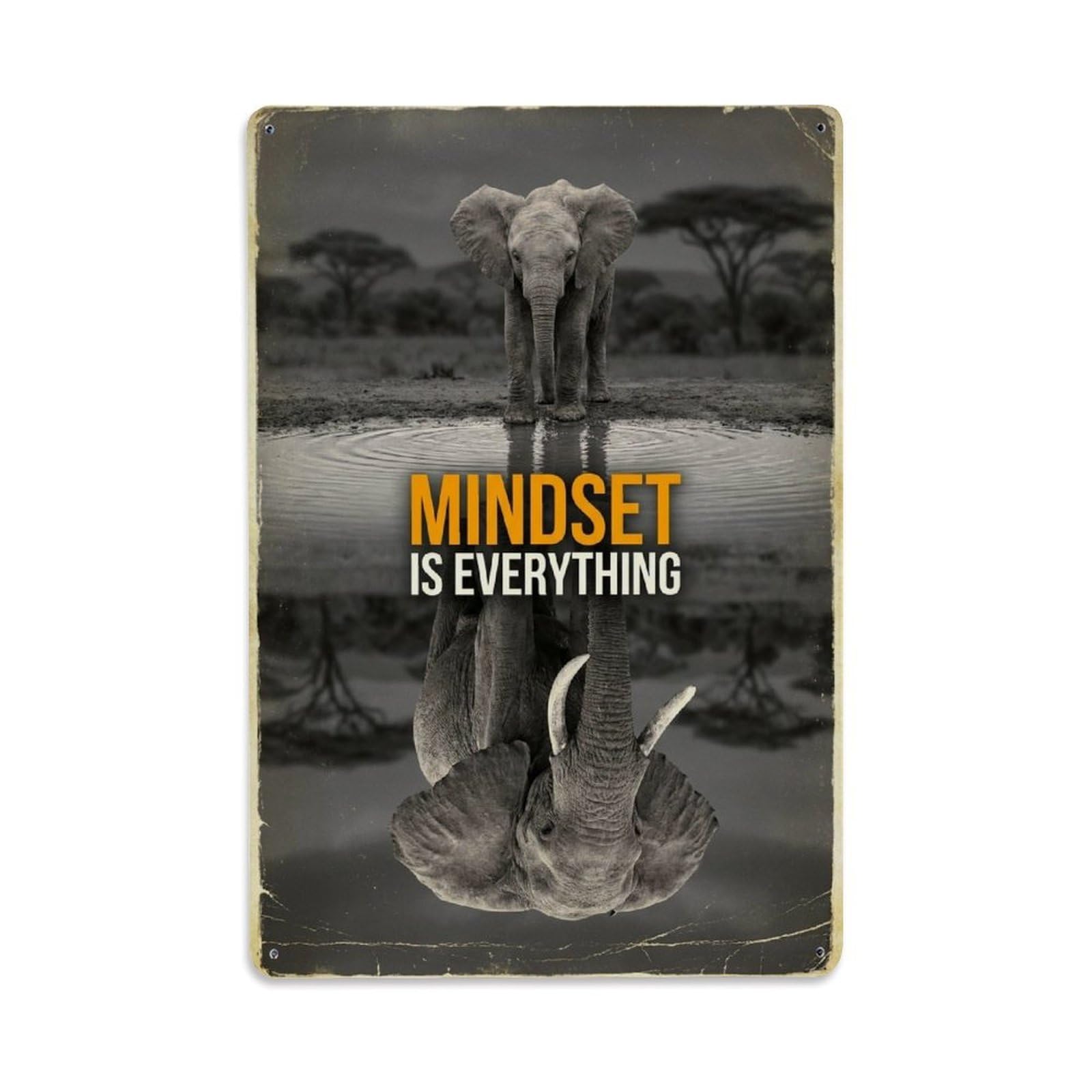 Metal Tin Sign Mindset Is Everything Elephant Motivation Quote