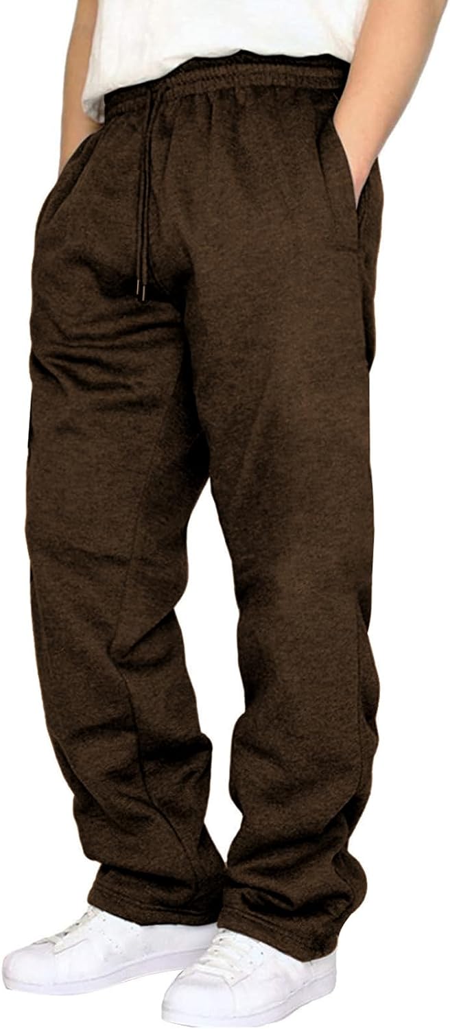 A WATERWANG Men's Fleece Sweatpants Casual Joggers Cotton Loose Fit Open Bottom Athletic Sweat Pants for Men with Pockets